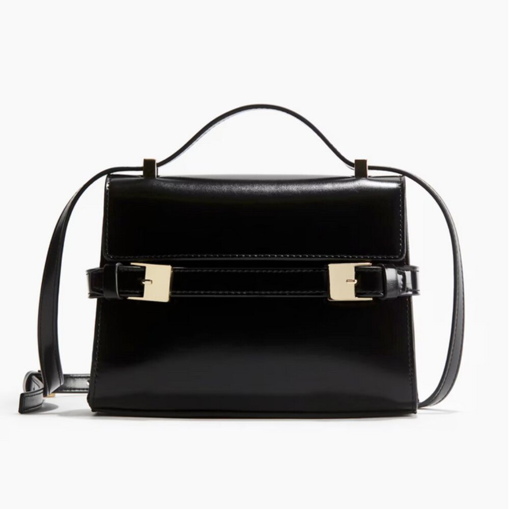H&M Black and Gold Strap Detail Double Buckle Crossbody Bag